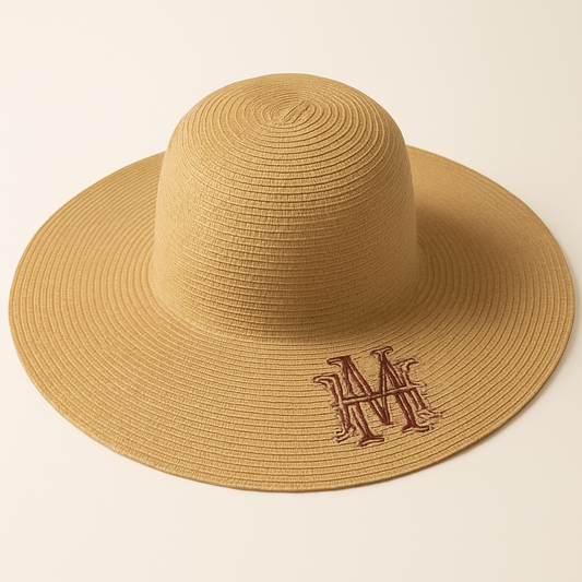 Monogrammed Wide Brim Straw Hat image 0