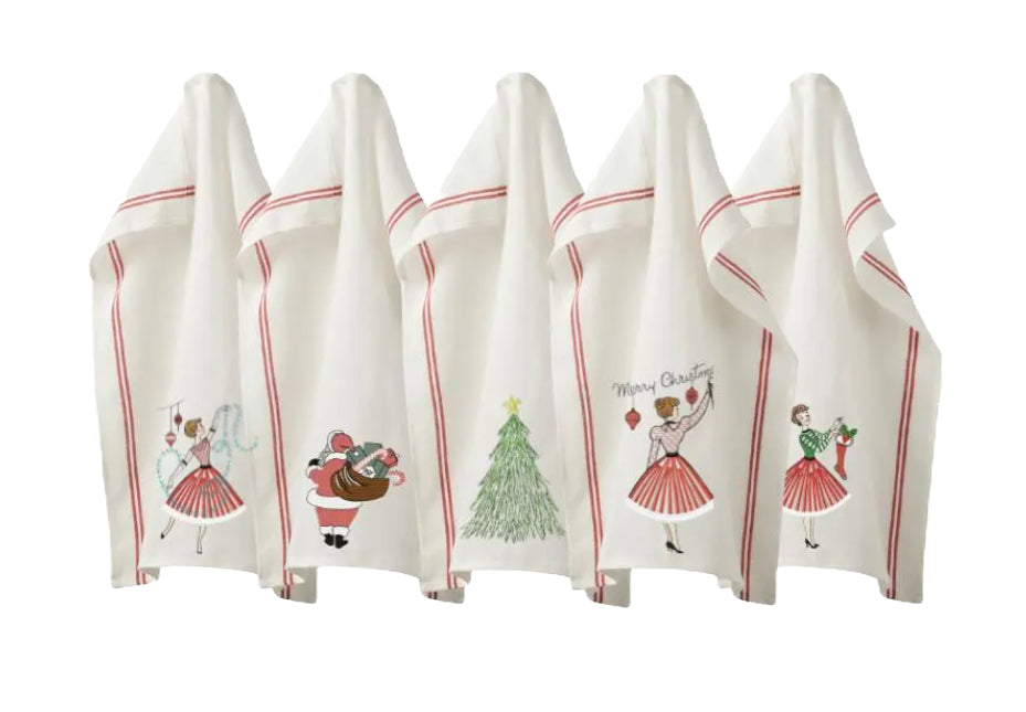 Vintage Christmas Embroidered Kitchen Dish Towels image 0