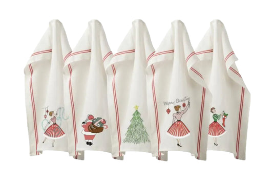 Vintage Christmas Embroidered Kitchen Dish Towels image 0