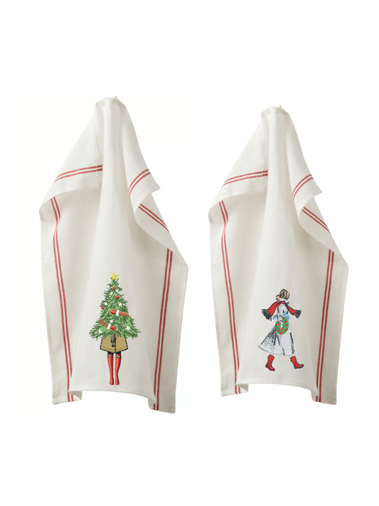 Fashion Girl Christmas Embroidered Kitchen Dish Towels image 0