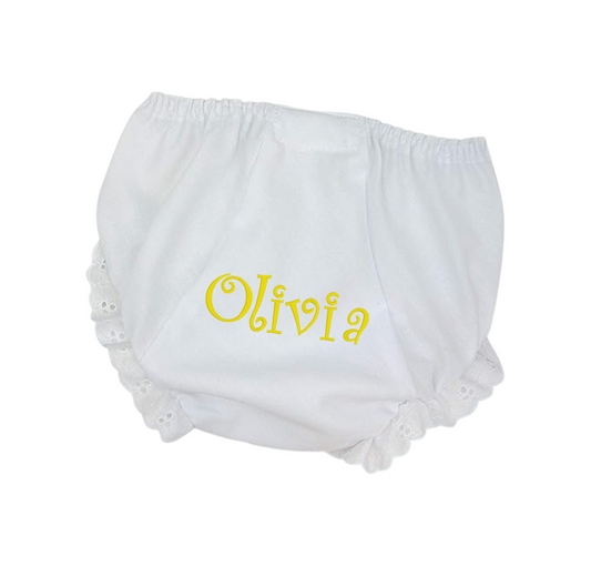 Embroidered Baby Girl Bloomers – Personalized Cotton Diaper Cover image 1