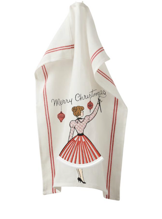 Vintage Christmas Embroidered Kitchen Dish Towels image 1