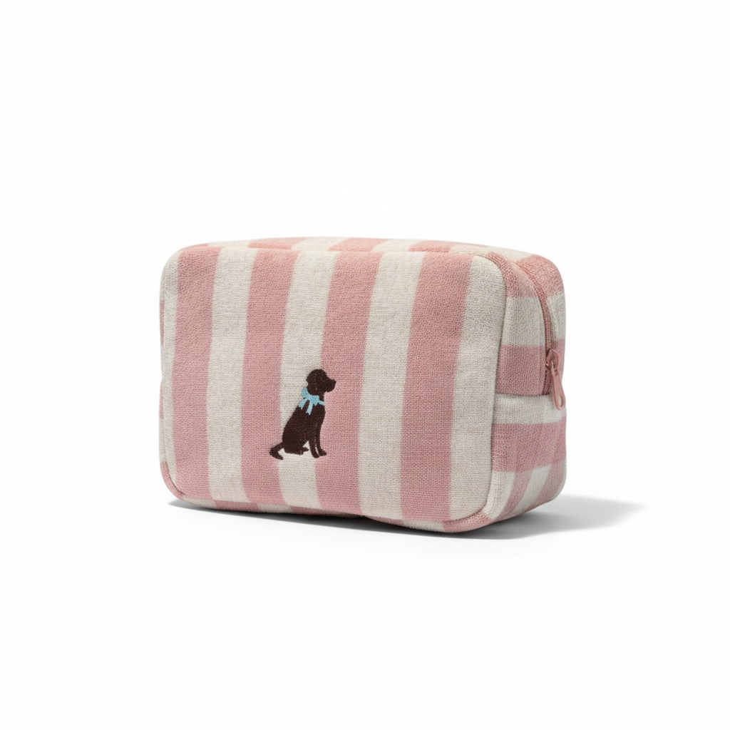 Custom Embroidered Striped Zip Cosmetic Case | Personalized Terry Makeup Bag | Monogrammed Pouch | Gift for Her