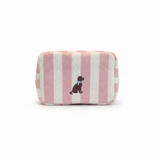 Custom Embroidered Striped Zip Cosmetic Case | Personalized Terry Makeup Bag | Monogrammed Pouch | Gift for Her