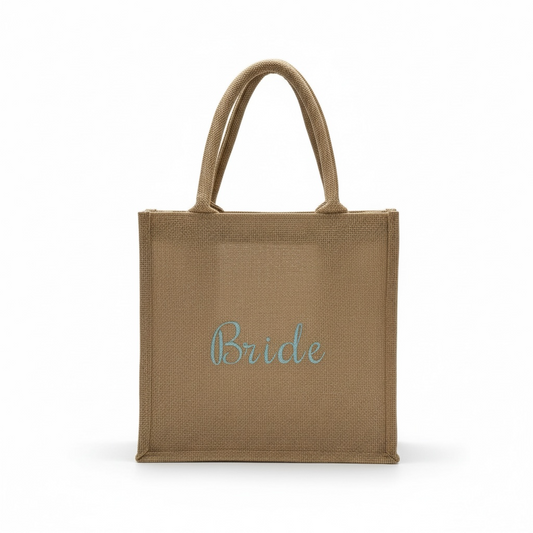 Bride Burlap Tote Bag – Embroidered Bride Tote – Rustic Wedding Gift, Bridal Shower, Bachelorette, Honeymoon Bag