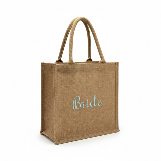 Bride Burlap Tote Bag – Embroidered Bride Tote – Rustic Wedding Gift, Bridal Shower, Bachelorette, Honeymoon Bag