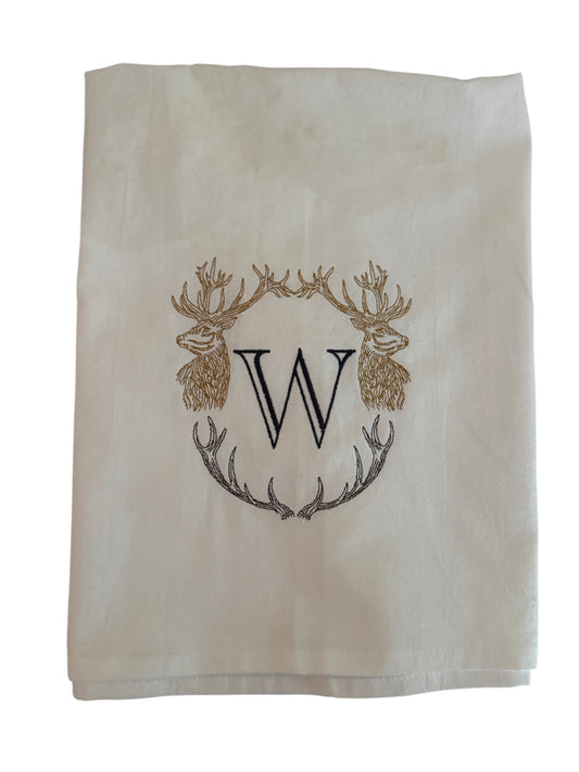 Embroidered Stag Dinner Napkins with Monogram Initial image 0
